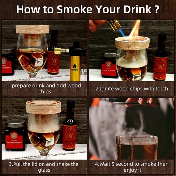 Smoking Wood Chips Cocktail Smoker, 8 Flavors Natural Wood Chips Including Cherry, Apple, Hickory, Beech, Pear, Walnut, Peach, Oak, Sawdust for Husband Father's Gift Smoke Gun Cocktails Drinks Food