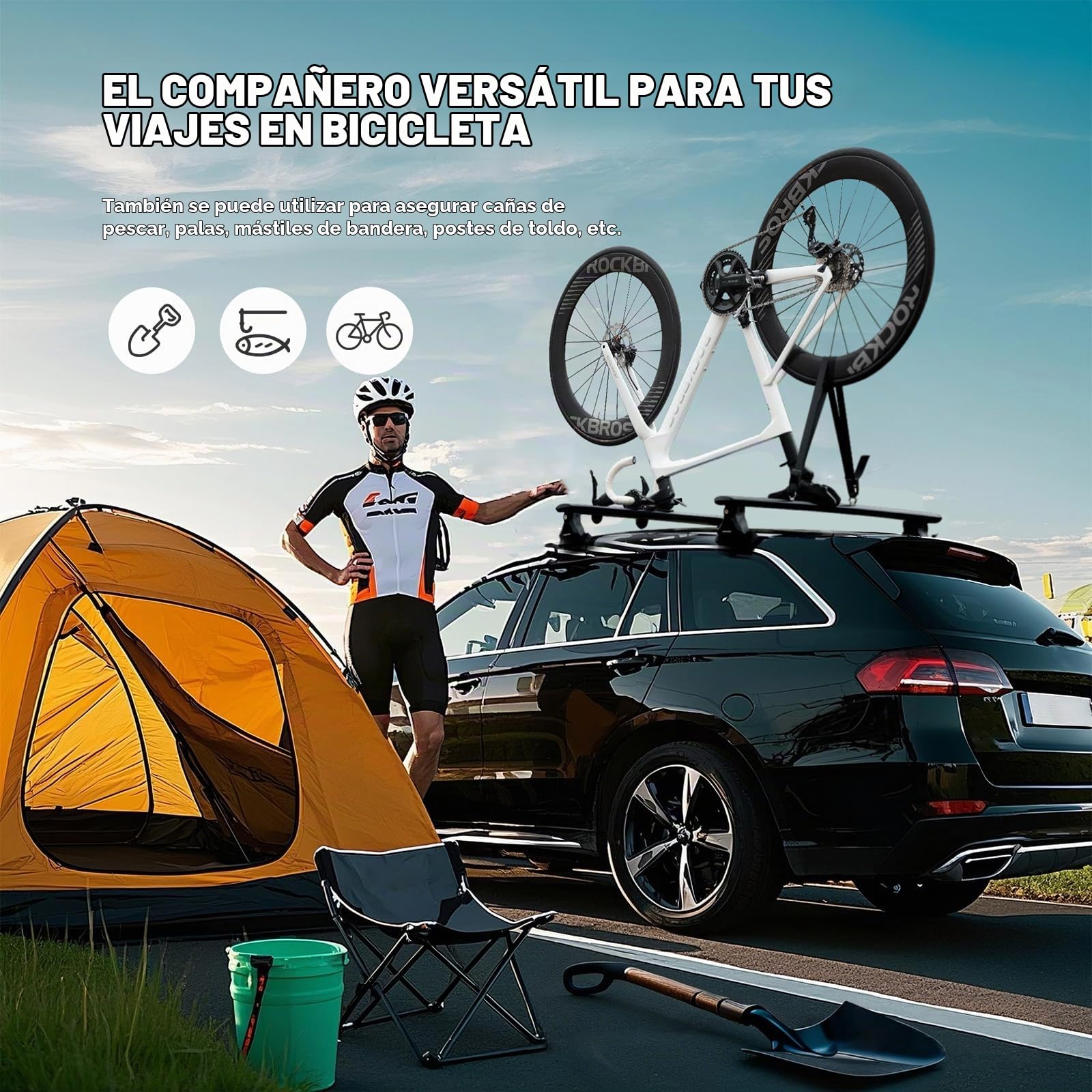 ROCKBROS Portabicicletas de Techo Invertido para Coche con Soporte de Horquilla Instalación Rápida y Estable Compatible con MTB Carretera y Urbanas Requiere Barras Transversales