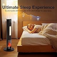 Vista 3 de Space Heaters for Indoor, 34Large PTC Ceramic Heater with Flame, 1500W Electric with Thermostat, 90Oscillating Portable Tower Heater with Remote for