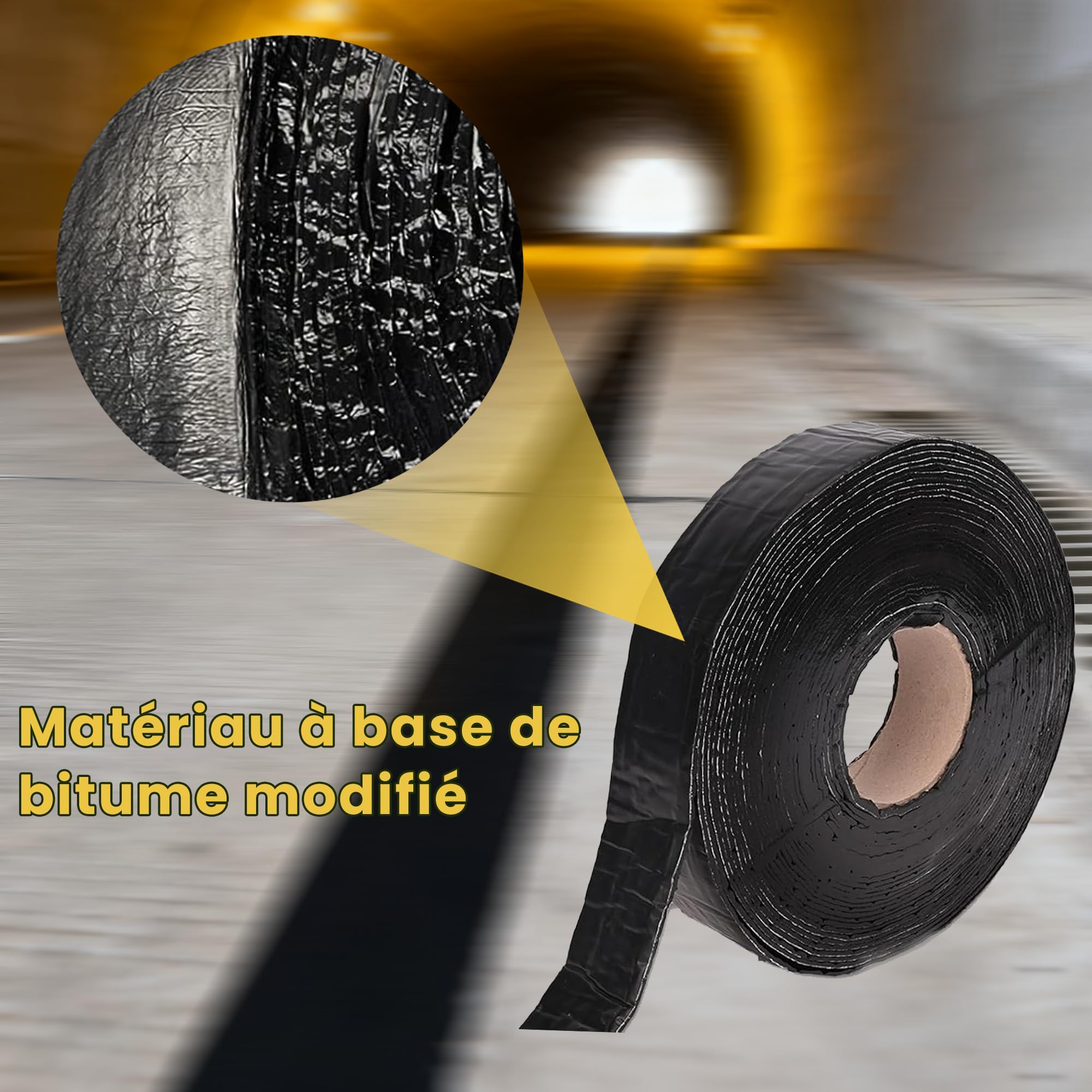 Cinta adhesiva de asfalto de 15 m x 5 cm de betún termosellada para carreteras y calzadas, color negro