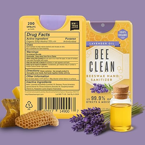 Miniatura 3 de Organic Beeswax Hand Sanitizer Spray - 4-Pack (Lavender Oil), Travel Size Mist Spray with Organic Ethyl Alcohol, Moisturizing and Refreshing with