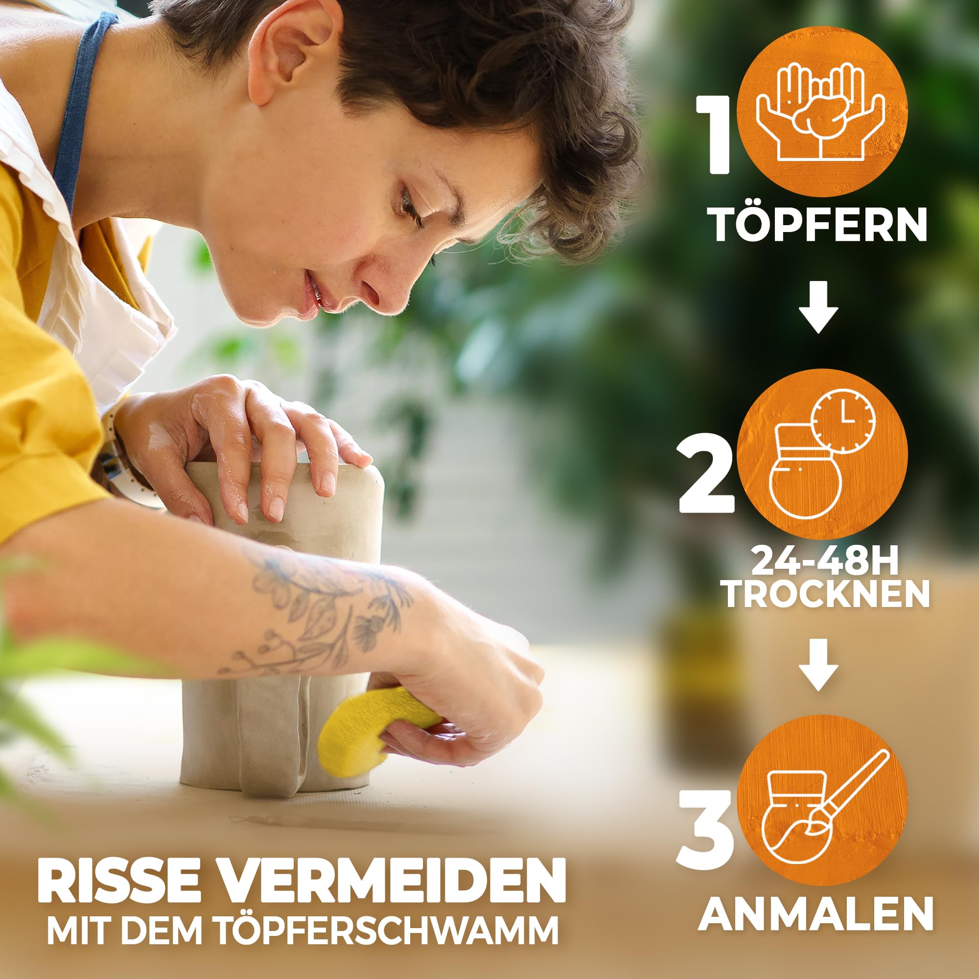Töpferset - DIY töpfern für Zuhause, Lufttrocknender Ton zum basteln, selbsttrocknender Ton, Trockenton-Set zum kreativ Töpfern, Keramik Kreativset, Tonset ohne Brennen, Geschenke