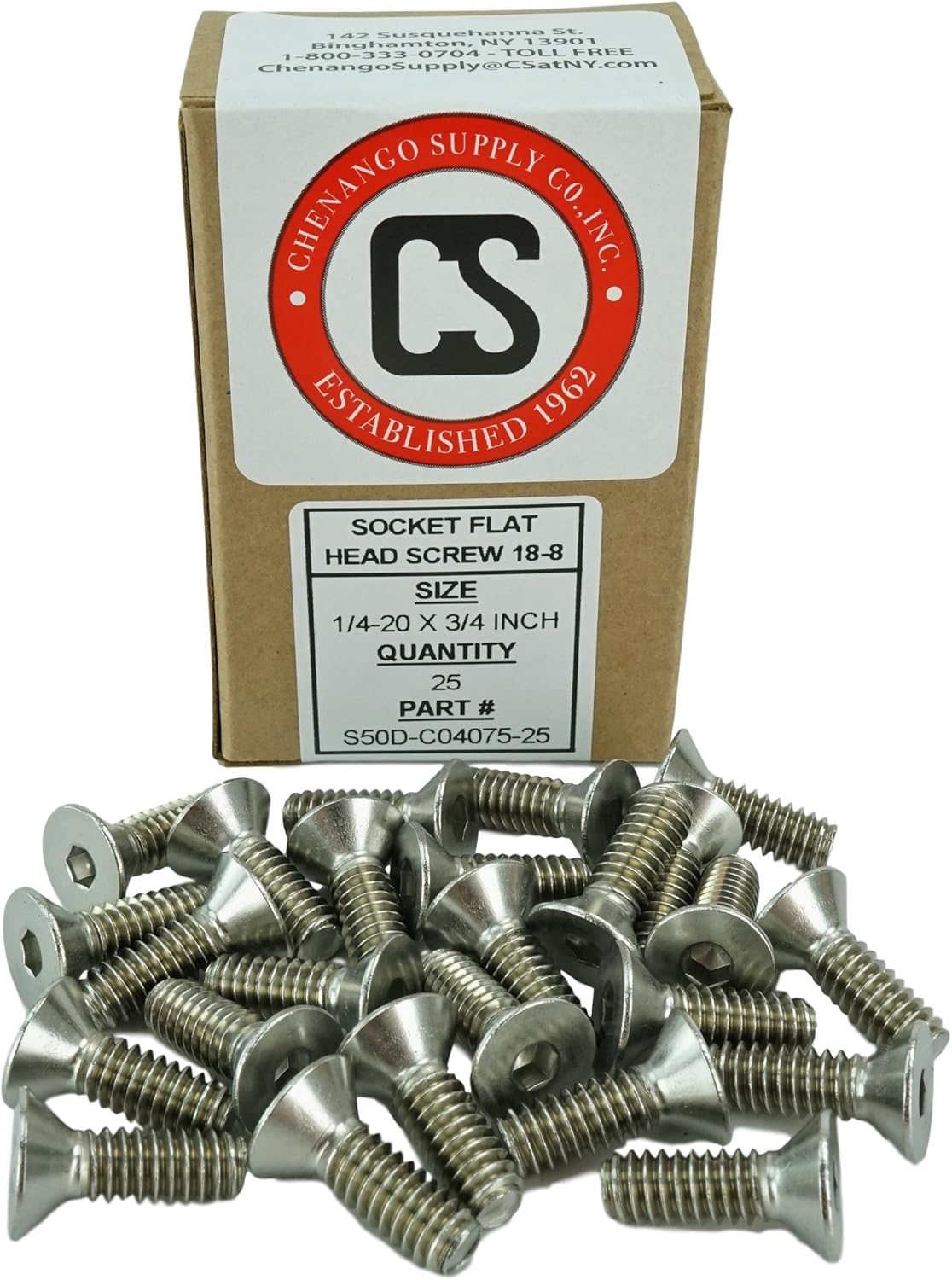 Stainless 1/4-20 x 1 (1/2" to 3" Available) Socket Flat Head Screws, Full Thread, Hex Drive, Stainless Steel 18-8, Coarse Thread (1/4-20 x 1)