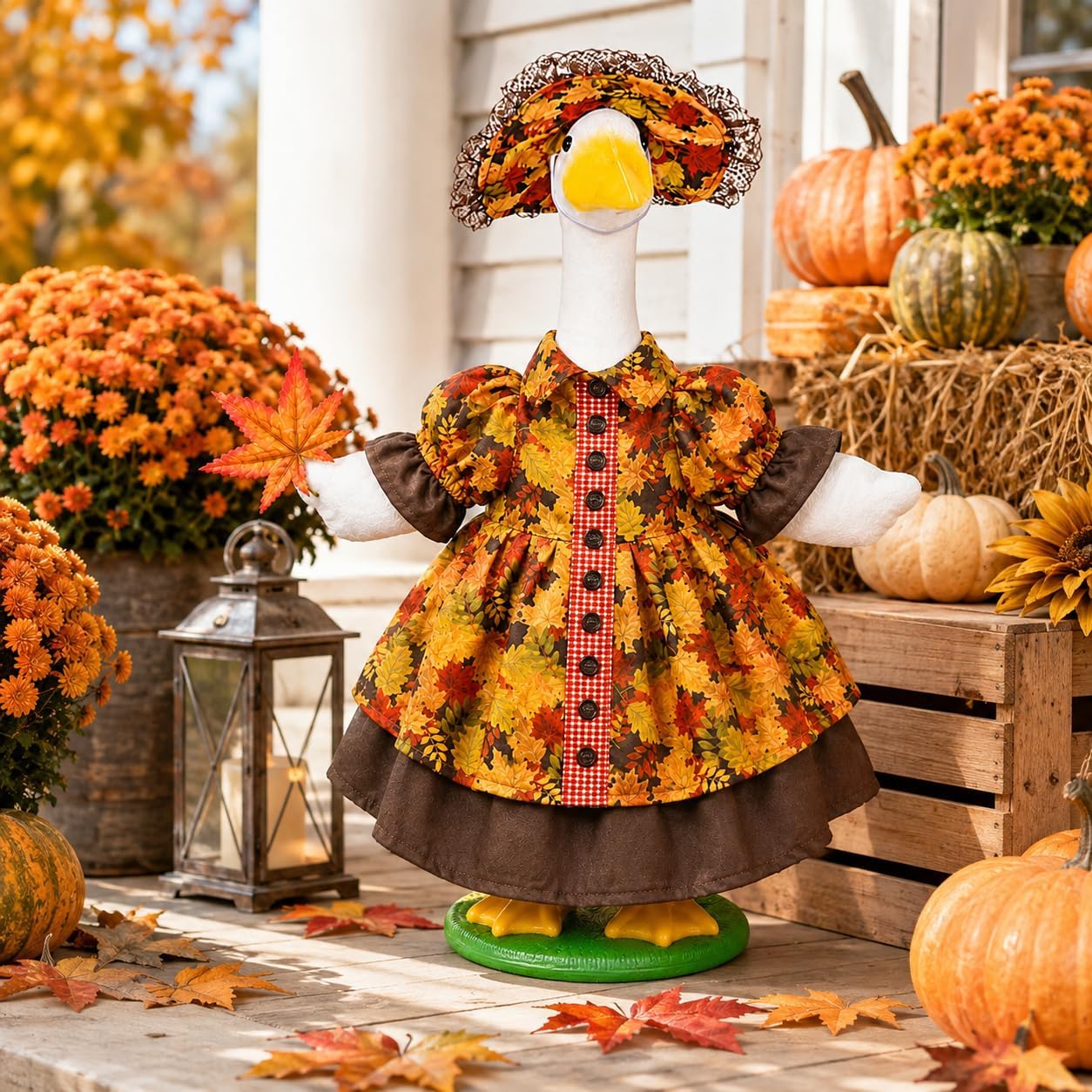 JcHrmers Fall Porch Goose Outfits Maple Lawn Porch Goose Clothes Autumn Goose Outfits Fits 23" Cement Plastic Goose Statue for Autumn Outdoor Garden Yard Patio Decor