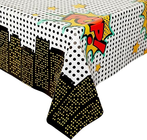 Miniatura 8 de Blue Panda Manteles de decoración de fiesta de cómics, paquete de 3, 54 x 108 pulgadas, plástico y patrón de dibujos animados, funda desechable para