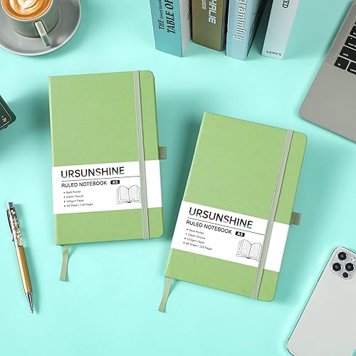 Miniatura 7 de Cuaderno a rayas, diario clásico, 5.3 x 8.26 pulgadas, tapa dura, papel grueso, doble espiral, bandas, soporte para bolígrafo, bolsillo interior,