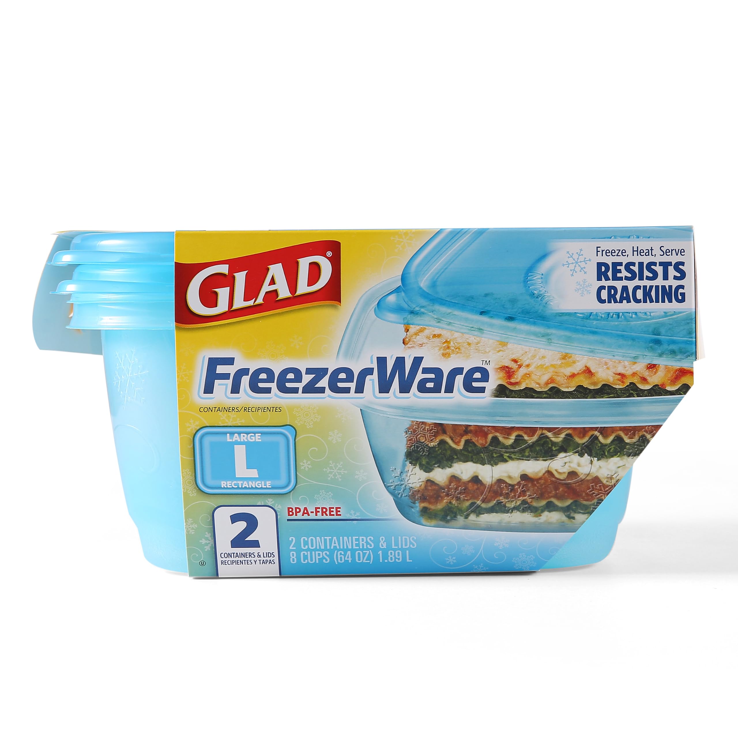Glad ware Freezerware Frischhaltedosen, groß, rechteckig, fasst 1,8 l Lebensmittel, 2-teiliges Set, gefriergeeignete Behälter zur Aufbewahrung von Lebensmitteln und zum Konservieren von Frische | 6