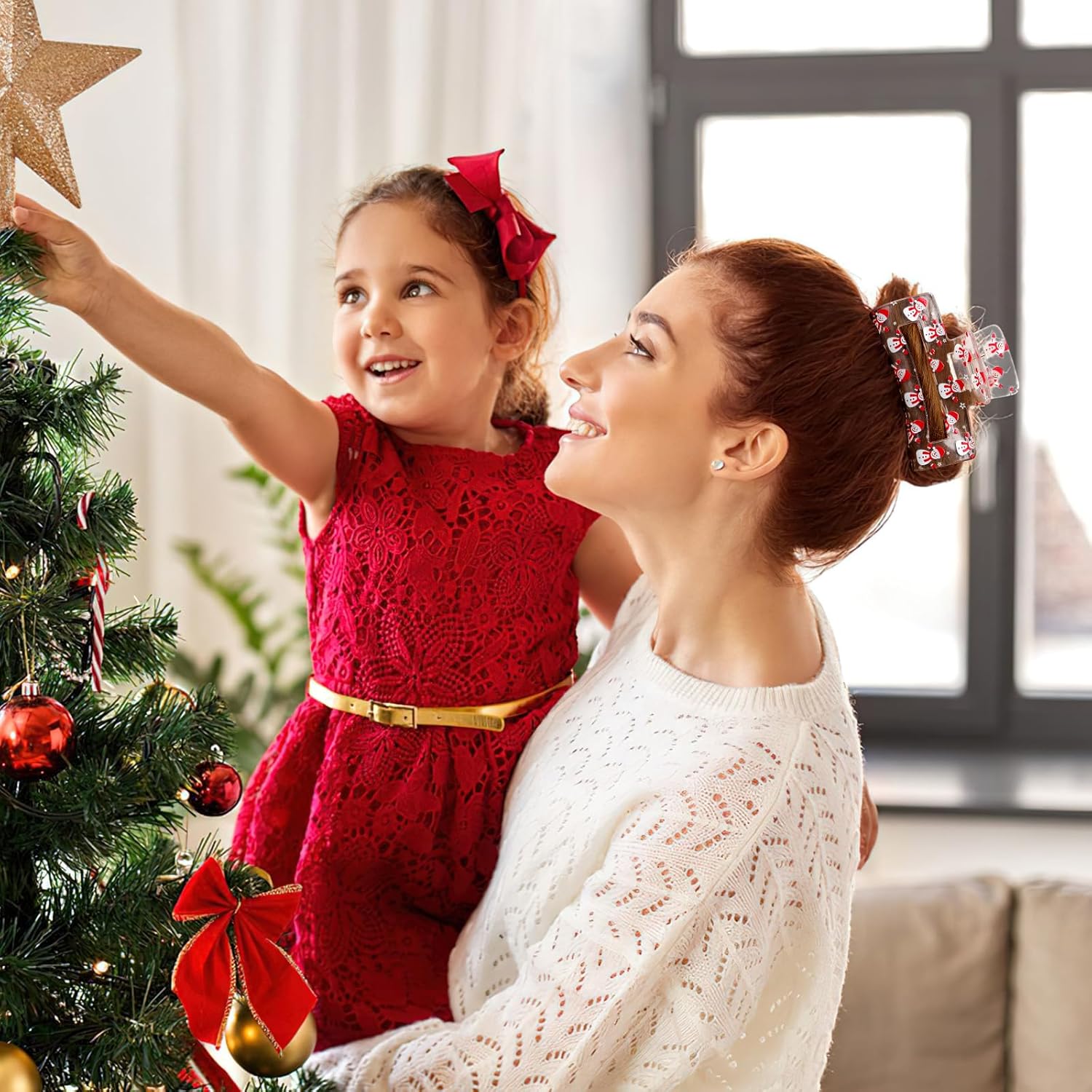 Christmas Hair Clips Claw Shaped Snowman Santa Claus Snowflake Christmas Tree Design Hair Accessories Transparent Cartoon Hair Clips Women Red Green Gold Claw - Image 7