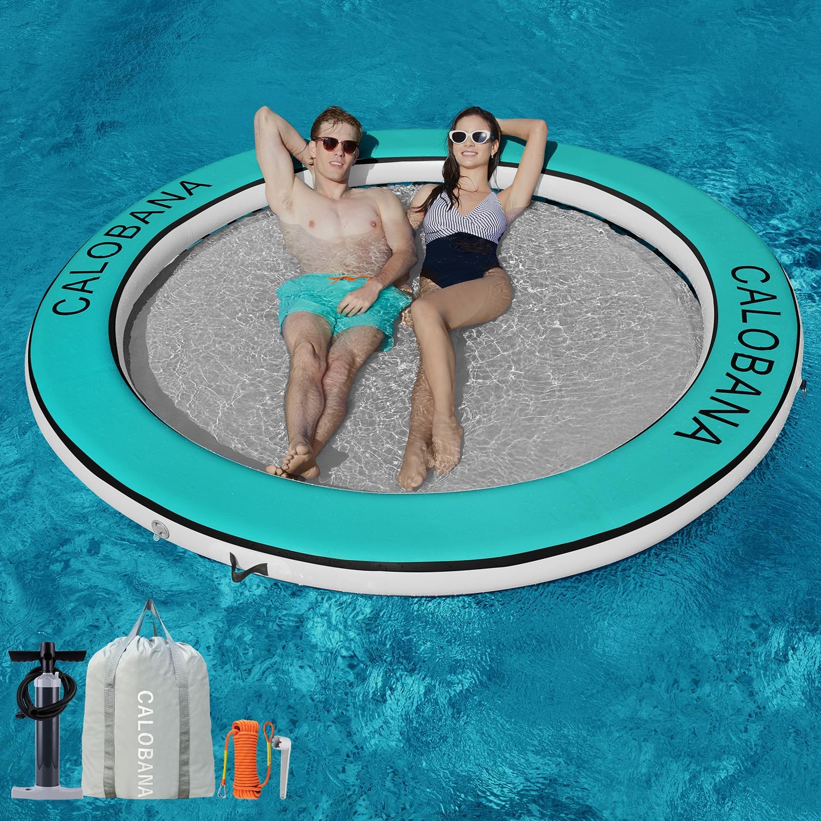 - CALOBANA Round Floating Ring Inflatable Water Hammock Heavy Duty River Floats Lake Raft for Adults Tanning Pool Lounger Float Island Platform Pad Mat for Party