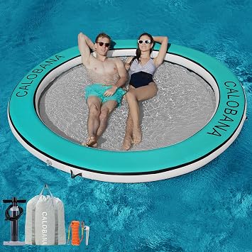 CALOBANA Water Hammock Inflatable Round Floating Ring for Adults Lake Party | 6/8/10/12ft Floating Platform,Fits 2-12 People,Pet Friendly,Easy to Inflate & Deflate,Drop-Stitch PVC,for Pool River Ocean