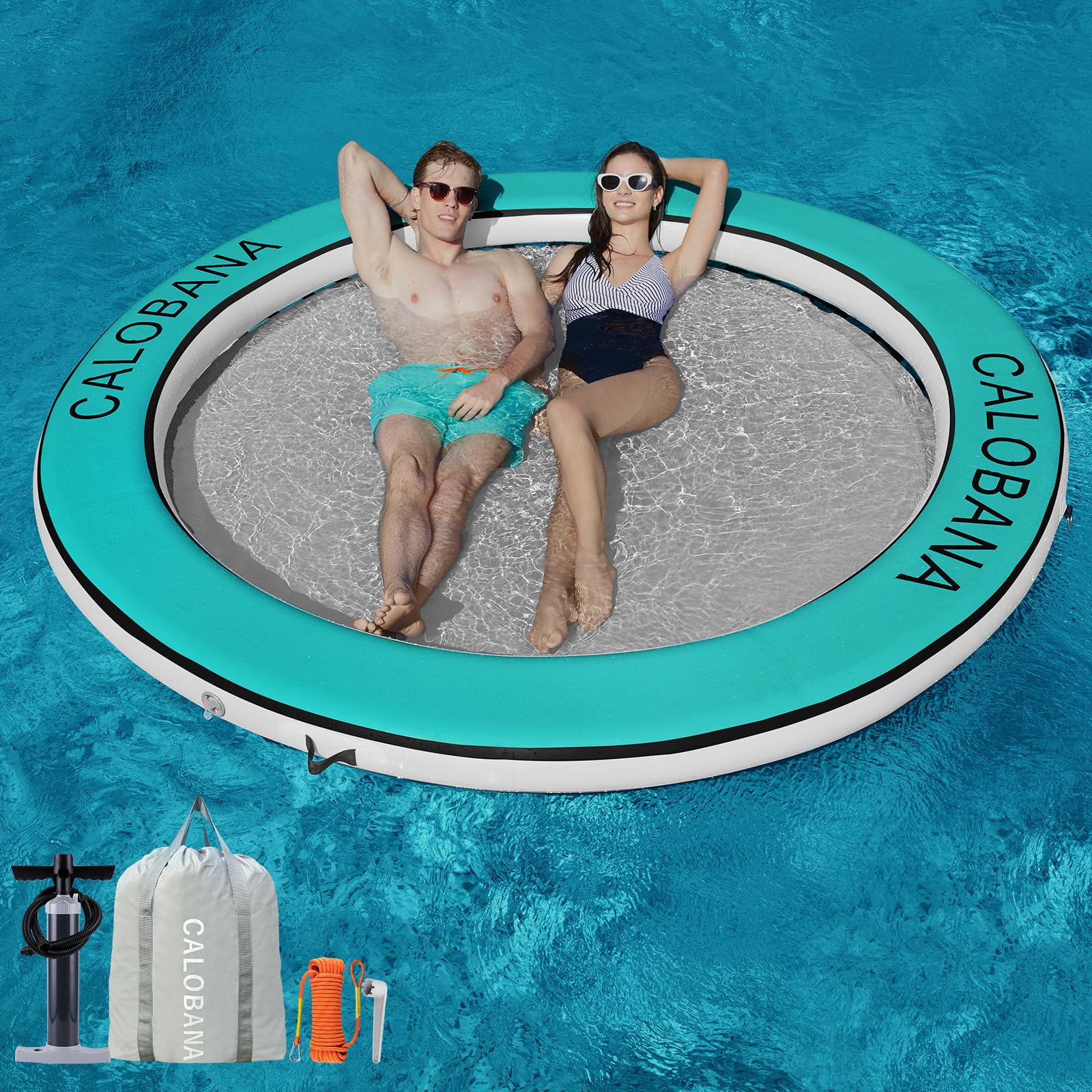 CALOBANA Round Floating Ring Inflatable Water Hammock Heavy Duty River Floats Lake Raft for Adults Tanning Pool Lounger Float Island Platform Pad Mat for Party