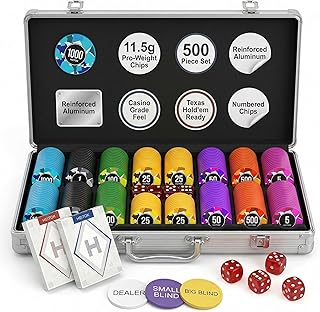 HEITOK Pokerkoffer 500 Chips Set 11,5g | Double Injection Design im Alu Koffer | Inkl. 2 Kartendecks, Buttons & Würfel | Für Texas Hold'em & Casino Abende