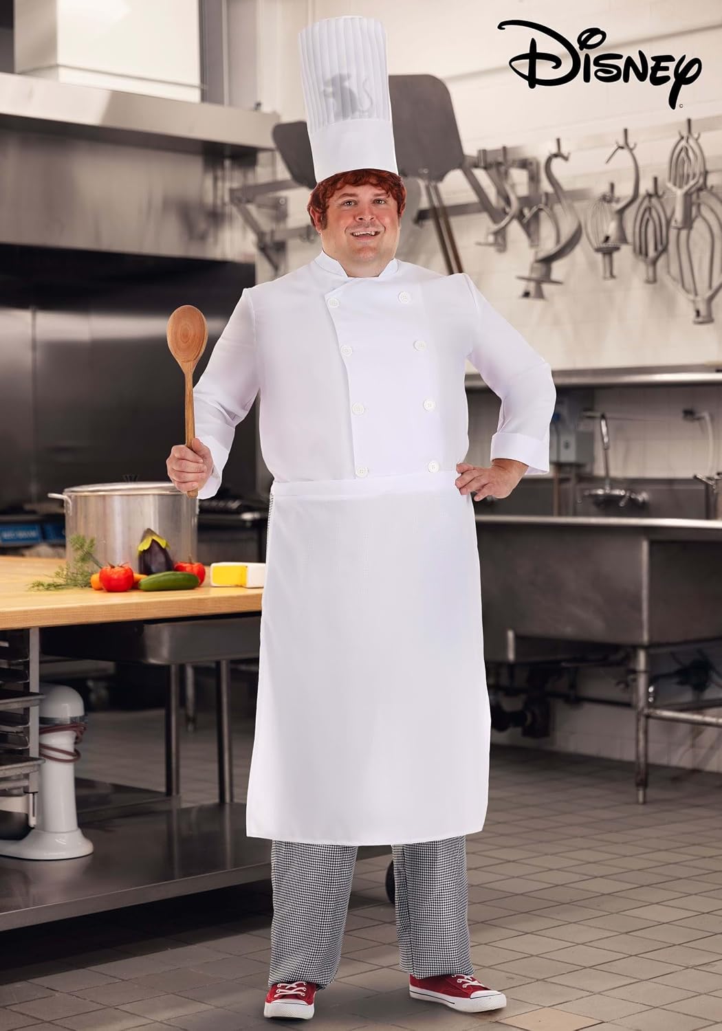 Plus Size Linguini Costume | Disney and Pixar Ratatouille Alfredo Linguini Men's Chef Uniform with Hidden Remy Hat