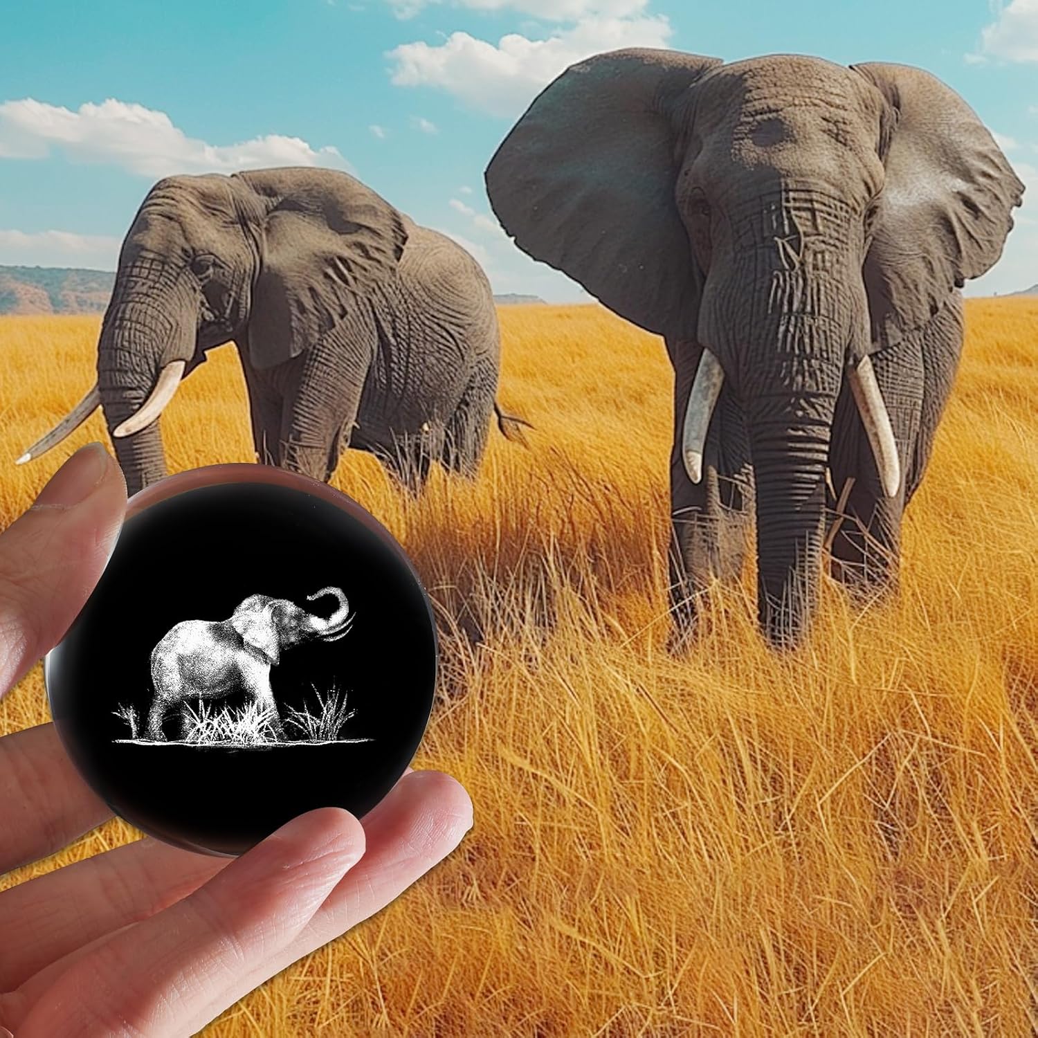 3D Elephant Crystal Ball with Stand Lase Engraved Glass Sphere Paperweight Decor Elephant Gift for Women Friends Christmas Birthday image 5