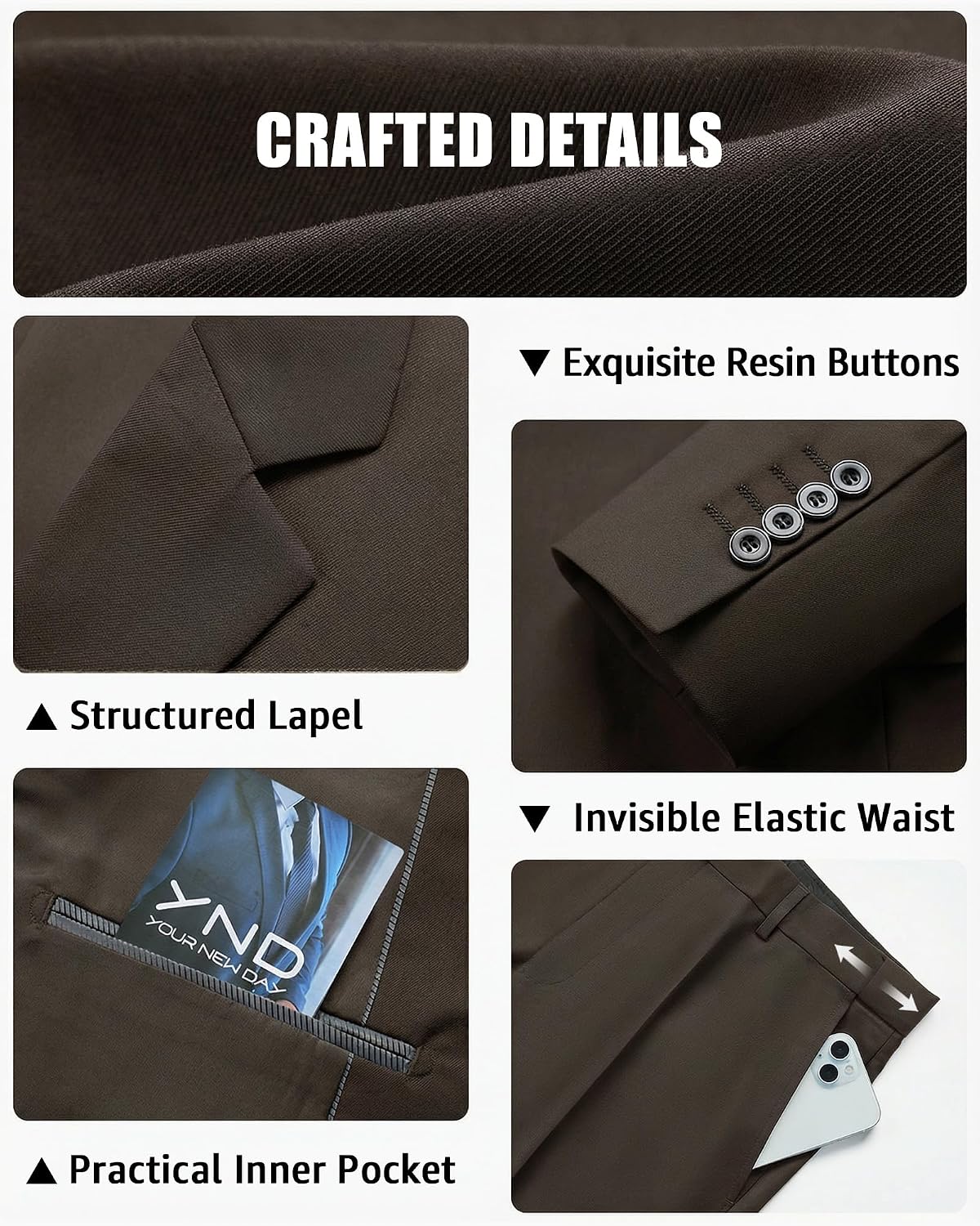 Men's 3 Piece Suit Set with Tie, 2 Button Slim Fit Solid Blazer Jacket Vest Pants, Business Wedding Party Suits for Men thumbnail