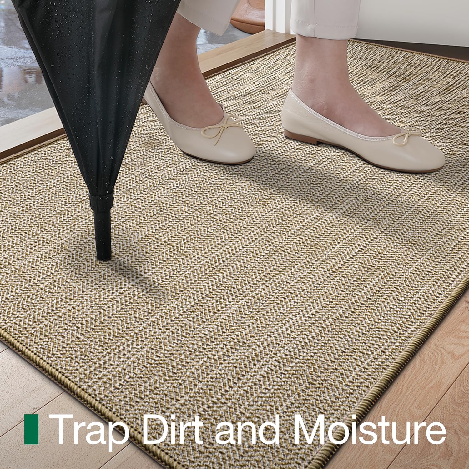 LUMI Ultra Thin Indoor Door Mat 17x30, Low Profile Entrance Mat, Non Slip Rubber Backing Dirt Trapper Doormat for Front Entryway, Beige