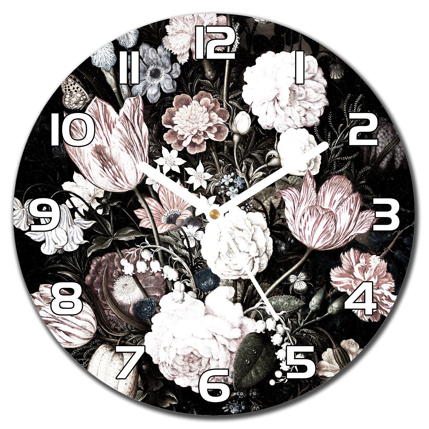 Horloge en Verre de Sécurité au Design Floral Vintage avec Aiguilles Blanches