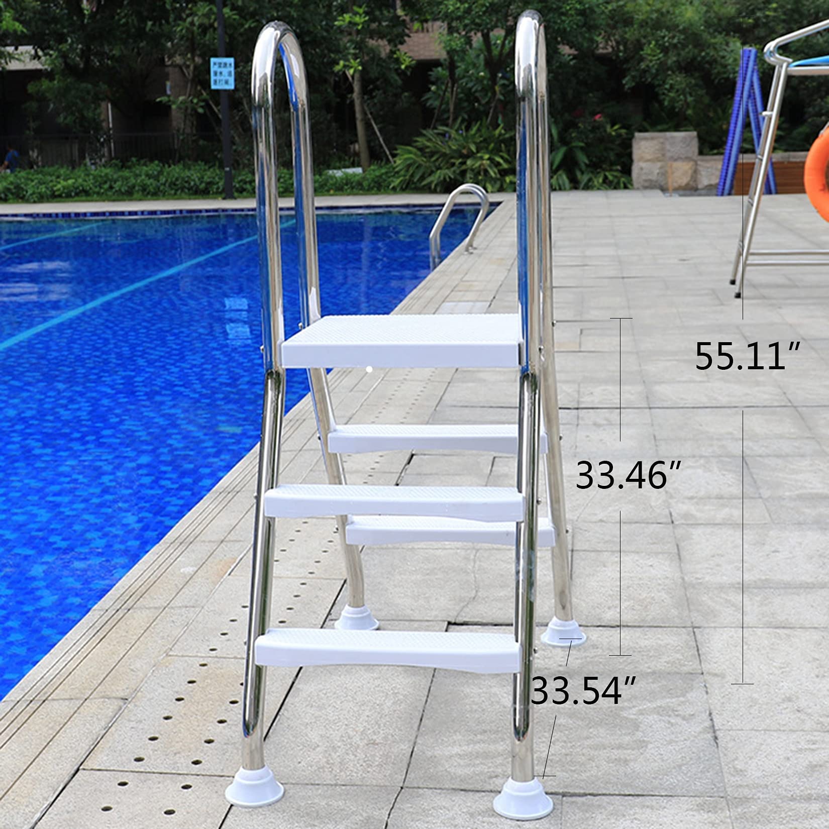 Échelle de Piscine Hors Sol 84 cm (33 po) en Acier Inoxydable 304 Durable avec marches antidérapantes, rampes et barrière, 2 marches, Charge maximale 227 kg (500 LB)