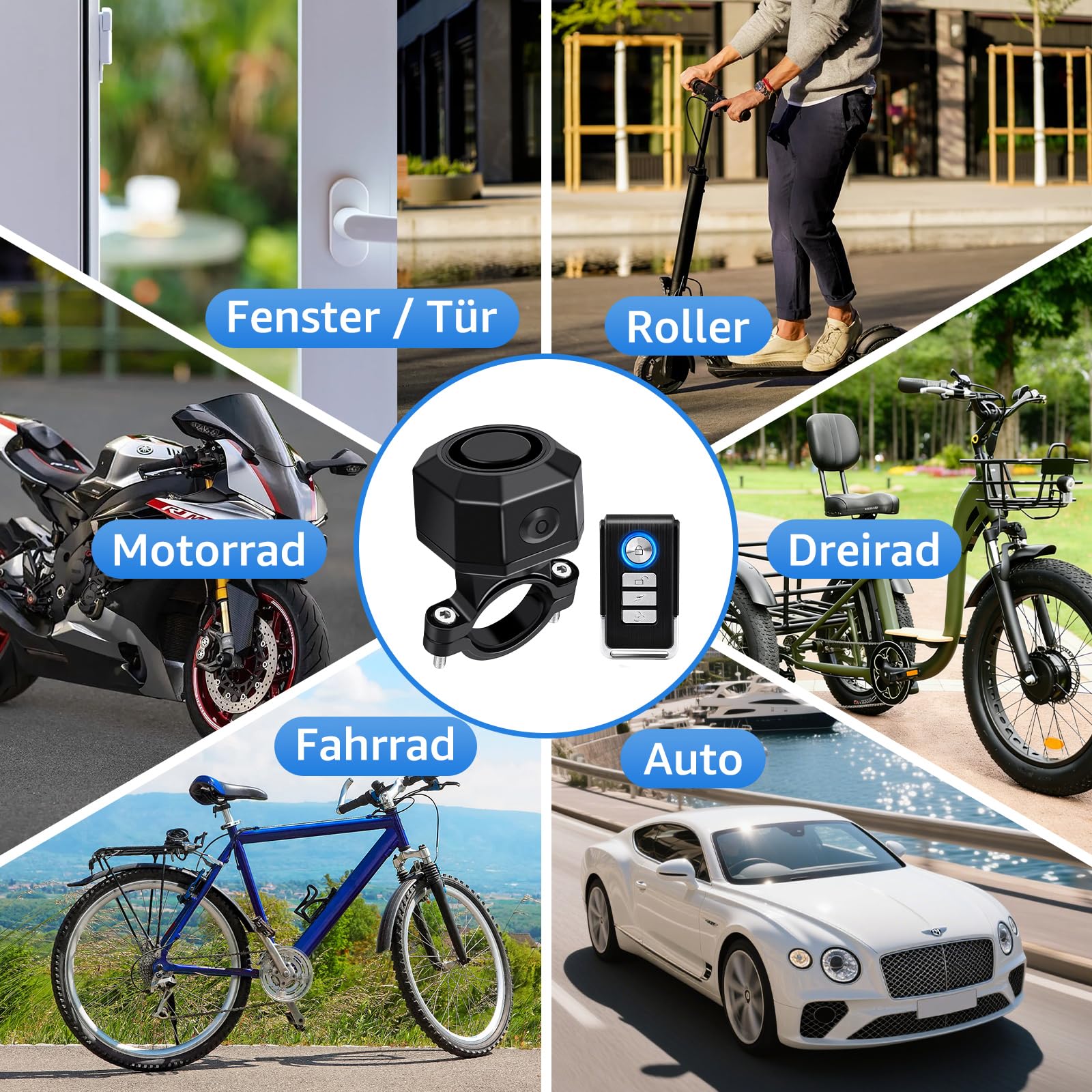NineLeaf Fahrrad Alarmanlage Anti-Diebstahl mit Halterung, Elektrofahrrad Alarm 110dB Laut, Fahrrad Bewegungsmelder Alarm, Alarm für Motorrad Sccooter Wasserdicht USB Wiederaufladbar 4Stück