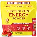 Keto Vitals Electrolyte Energy Drink Powder Packets - Electrolyte Supplement with 100mg Natural Caffeine, L Theanine & Organic Lion\'s Mane Extract - Strawberry Watermelon Keto Powder Packets, 30 Count