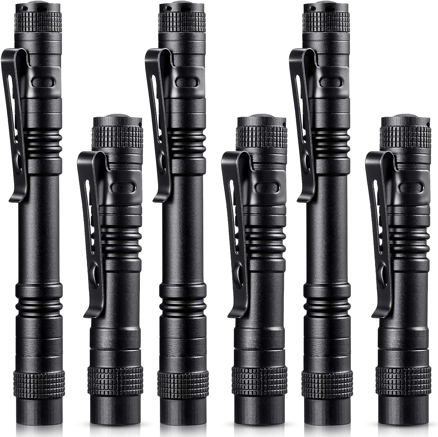Honoson 6 Pieces Mini LED Pen Flashlight Bulk Small Pocket Flashlight 3.5 Inch, 5.24 Inch Aluminum Handheld Penlight with Clip for Inspection Camping Emergency Diary Lighting