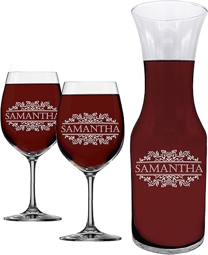 Miniatura 4 de My Personal Memories Jarra de vino personalizada con 2 copas de vino personalizadas a juego de 16 onzas con tallo (la jarra grande tiene capacidad