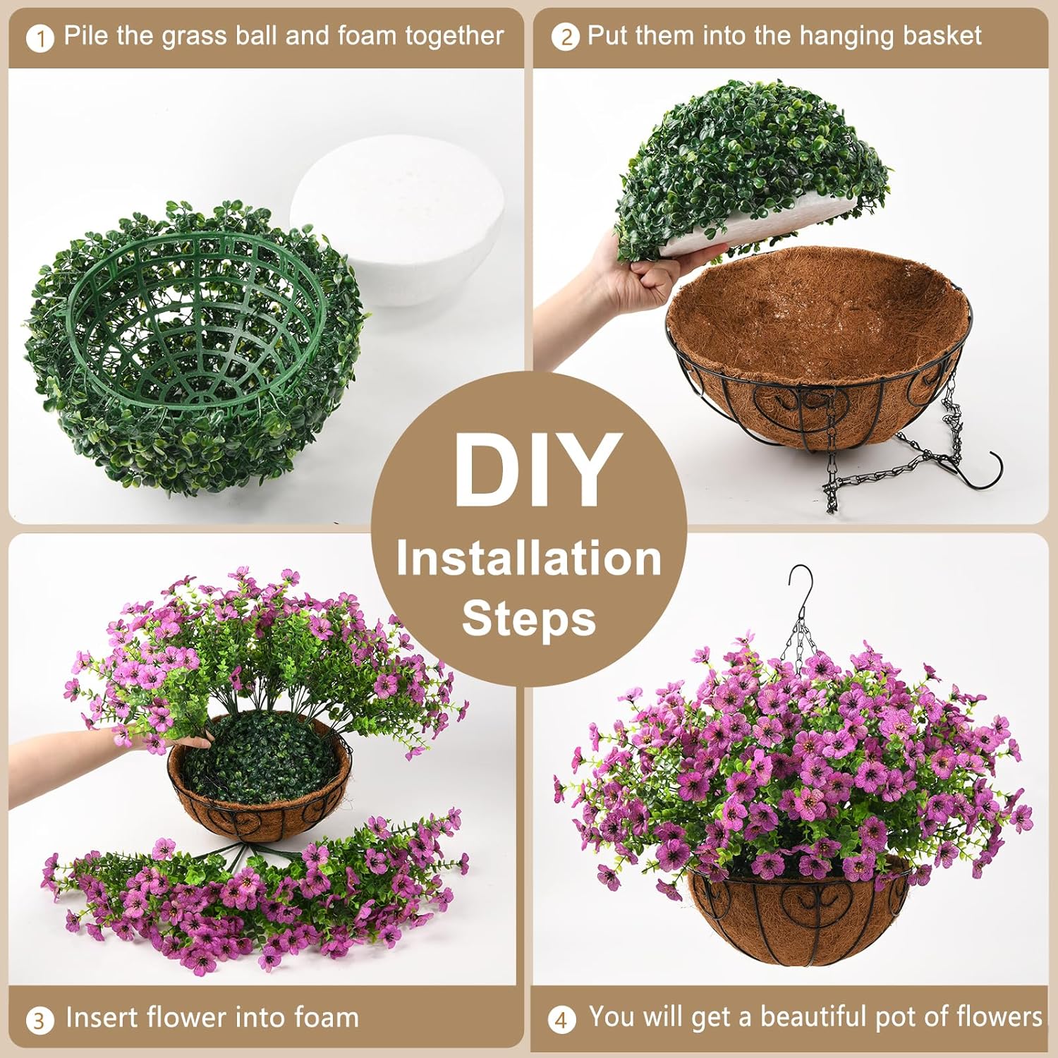 Artificial Faux Hanging Plants Flowers Basket Outdoor Porch Garden Spring Summer Decoration, Fake Silk Daisy in Planter Realistic UV Resistant for Outside Home Patio Balcony Yard(Purple) - Image 3