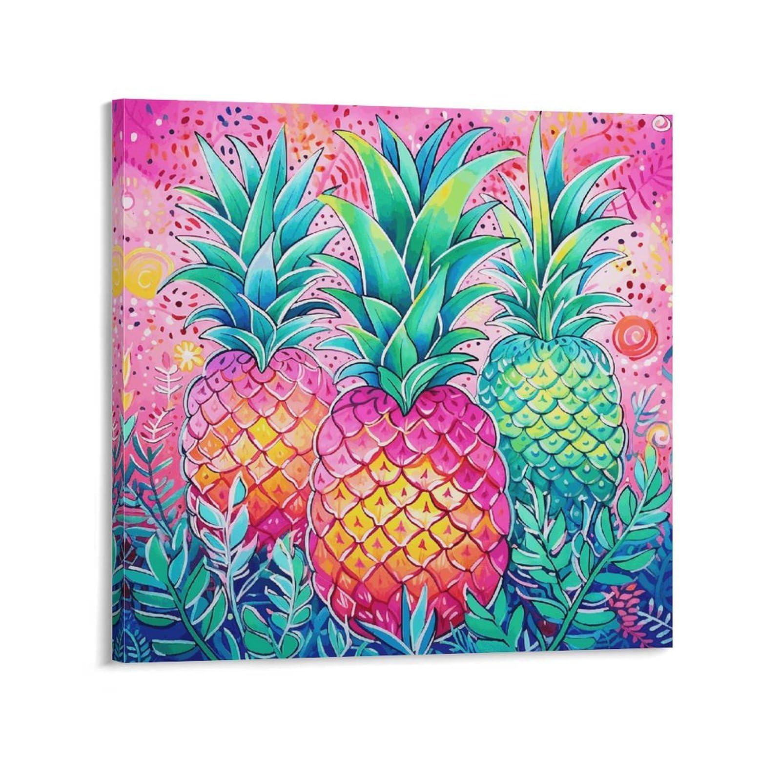 Three Big Pineapples Canvas Wall Art for Bedroom 20x20inch(50x50cm) Canvas Prints Artwork for Walls Modern Picture Artwork Painting for Living Room Aesthetic Wall Paintings for Bathroom Kitchen Office