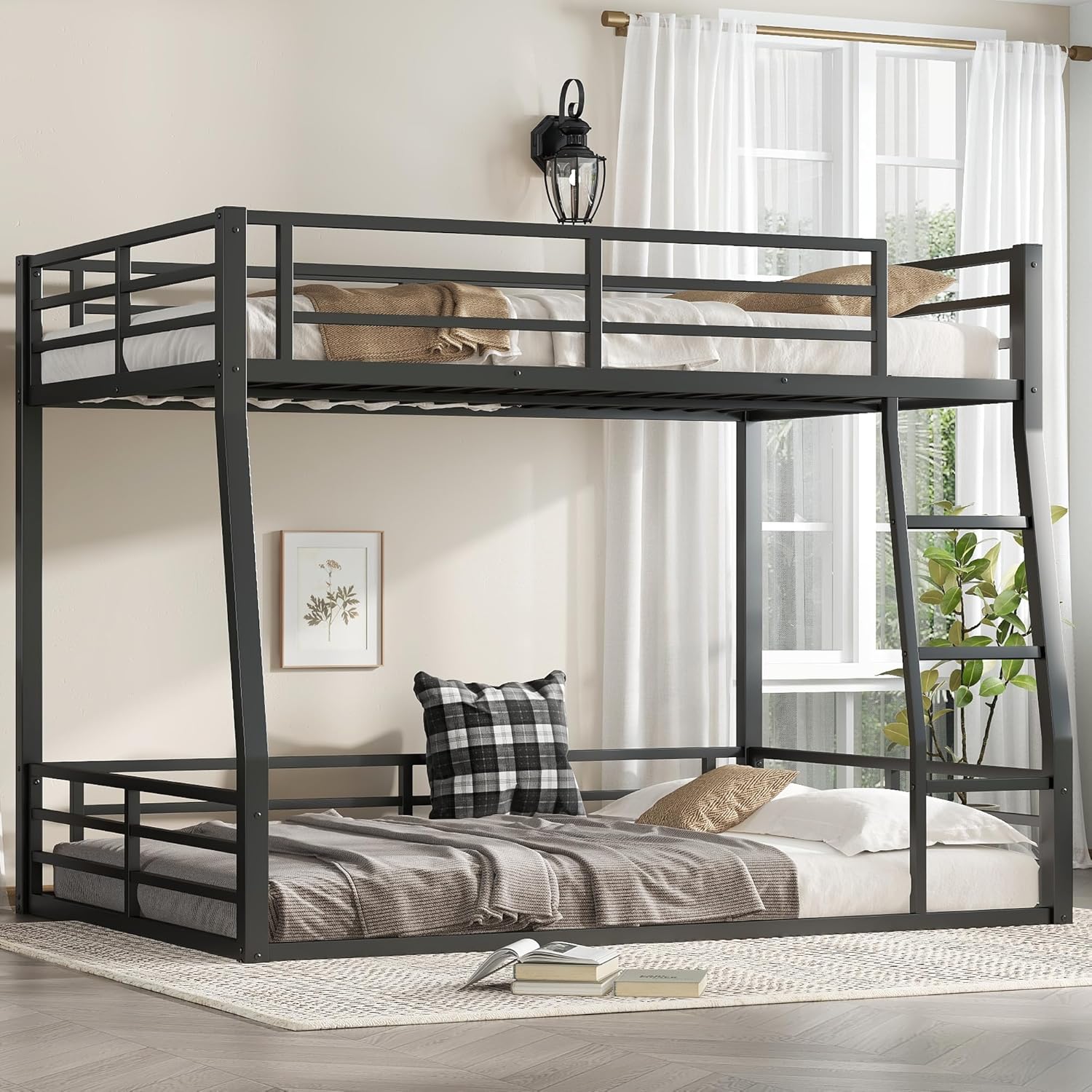Polibi Full XL Over Queen Metal Bunk Bed in a bedroom setting