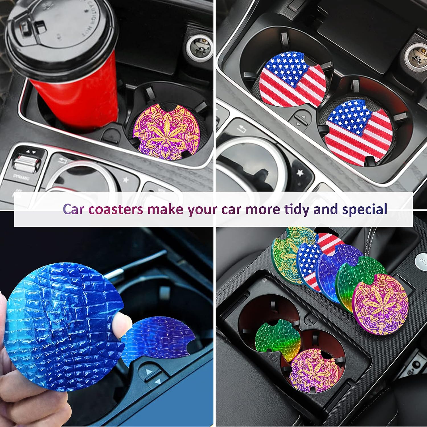 Juome Car Coaster Molds, 2 Pieces 6-Cavity Car Coaster Molds for Epoxy Resin, Art Crafts Jewelry Making Casting Molds for Car Cup Holder Coasters