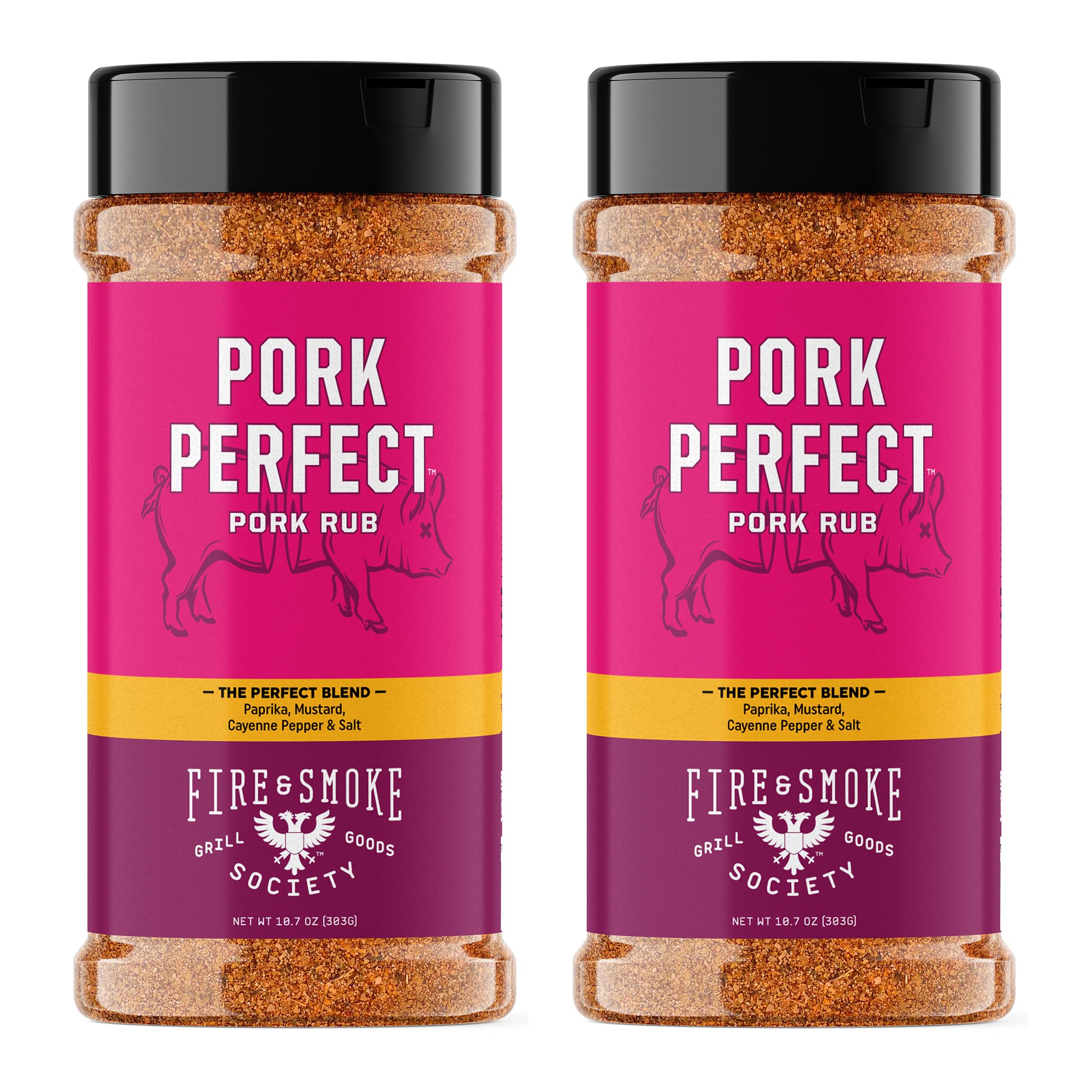 Fire & Smoke Society Pork Perfect Pork Rub | BBQ Seasoning for Smoking and Grilling Meat | Ribs Rub, Spices | Paprika, Mustard, Cayenne Pepper & Salt | XL (2-Pack)