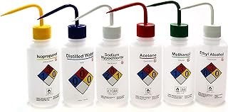 ULAB Scientific Right-to-Know Safety Wash Bottle Set, Acetone, Ethyl Alcohol, Methanol, Isopropanol, Distilled Water, Sodium Hypochloride, Vol.500ml with Draw Tube, UWB1001