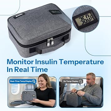 Betife Insulin Cooler Travel Case with 5 160g Ice Packs, TSA Approved | Medication Cooler Bag with Temperature Display, Long-Keeping Cooling, Large Capacity for Active Diabetics & Travelers