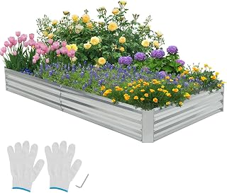 GiantexUK Raised Garden Bed, Galvanized Metal Rectangular Planter Box with Open Bottom, Outdoor Elevated Flower Pots Grow Box Container for Vegetables Herbs Plants (242 x 122 x 30cm)