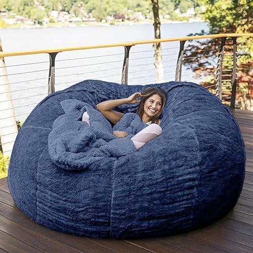 Miniatura 14 de Puf gigante (sin relleno) 5/6/7/8 pies, funda para puf gigante, gruesa, suave, esponjosa, de piel sintética, sofá, cama, puf, sillón reclinable
