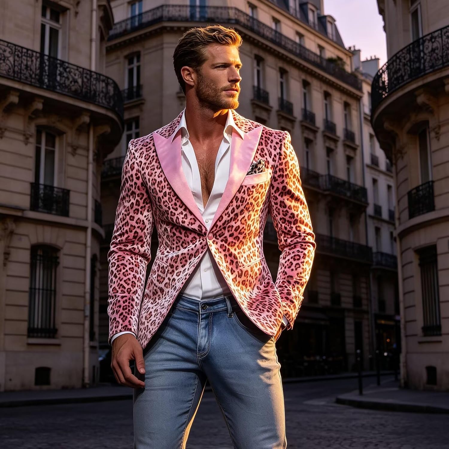 Men's Velvet Leopard Print Tuxedo Fuzzy Peak Lapel Blazer Jacket