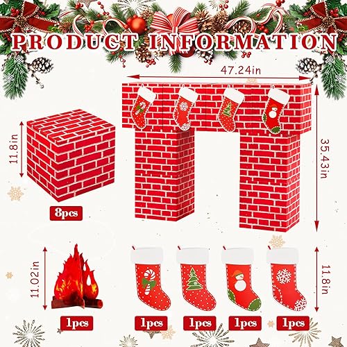 Miniatura 2 de Juego de 13 cajas de cartón de Navidad para decoración de chimenea, juego de cajas de cartón de ladrillo rojo artificial 3D, chimenea, fogata falsa,