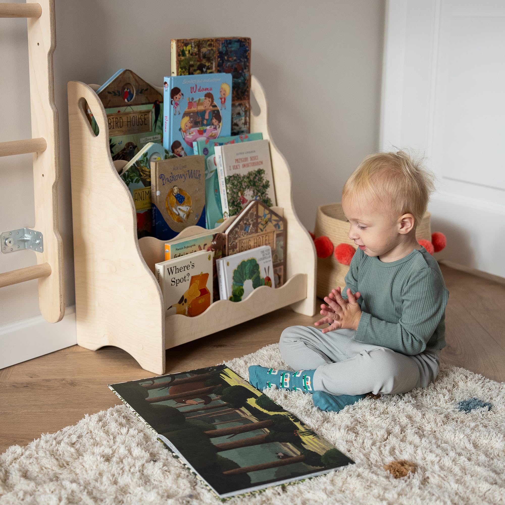 MAMOI® Étagère bibliothèque et meuble de rangement pour enfants | Étagère murale | Étagère ondulée Montessori pour la chambre d'enfant | Étagère en bois et mobilier pour enfants