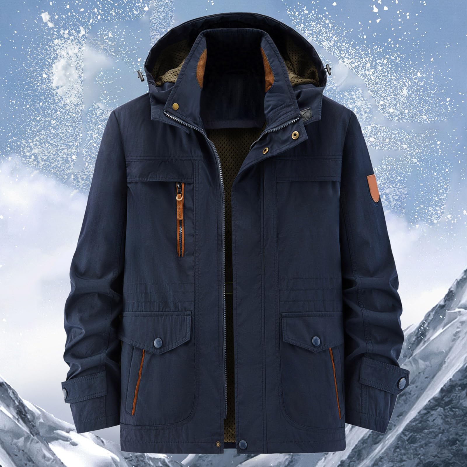 Chaqueta cargo para hombre, impermeable, chaqueta con capucha ligera, chaqueta de lluvia para bicicleta, con múltiples bolsillos, chaqueta con capucha, chaqueta de lluvia vintage para