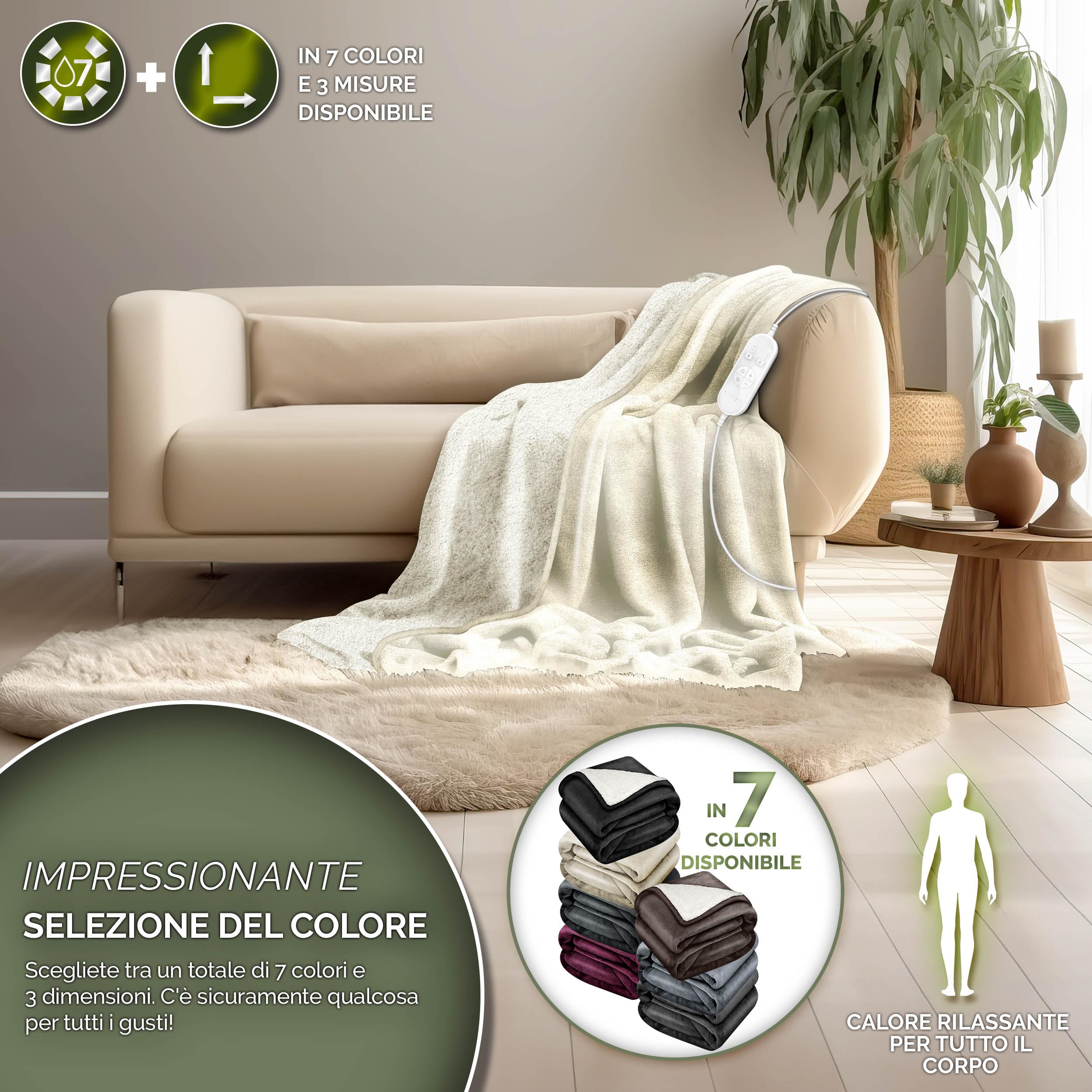 sinnlein® Coperta Elettrica 180x130cm con spegnimento automatico | 9 Livelli di Riscaldamento, Timer, Riscaldamento Rapido, Per Divano, Letto