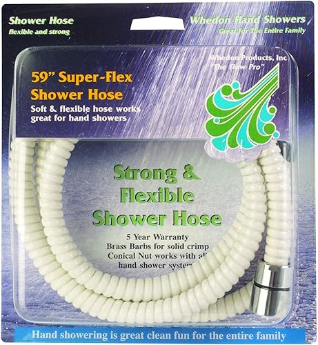 Manguera de ducha 1/2" Latón, Cromo Latón, Nylon, Blanco