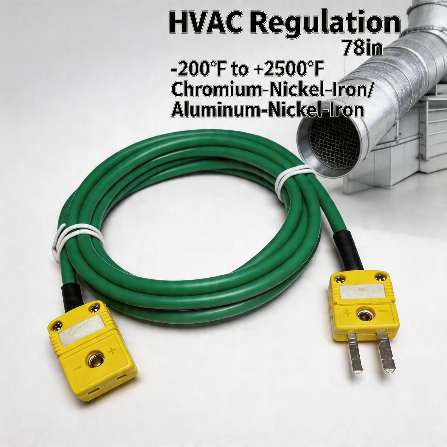 2 Pack K-Type thermocouple Extension Cable, Length 78 inches, Equipped with Type K thermocouple Connector