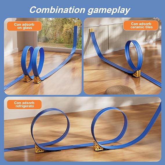 Flexible Race Track Sets Toy 6 m DIY Car Track with 4 Cars, Roll Up Car RaceTrack with Suction Cup and Storage Bag Car Toy for Kids Boys Girls