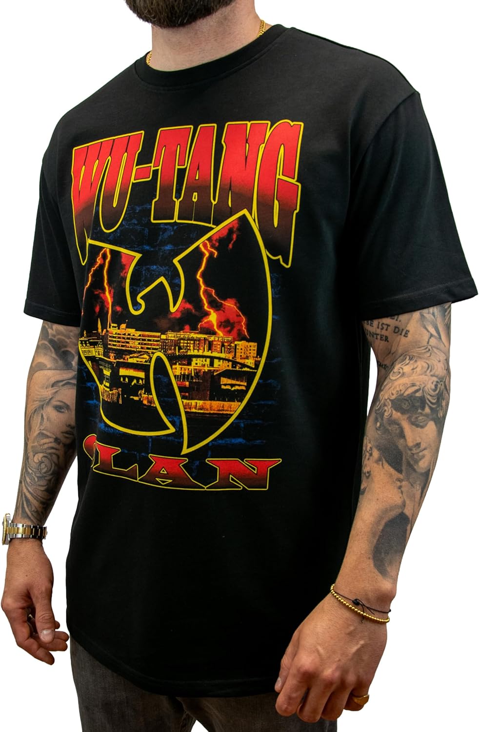 Amplified Oversized Hip Hop T-shirt, zwart, 100% katoen (240 g), heren, vrouwen, kinderen, uniseks, lente, zomer, herfst, winter, festival, muziek, Wu-tang Clan - Logo, M