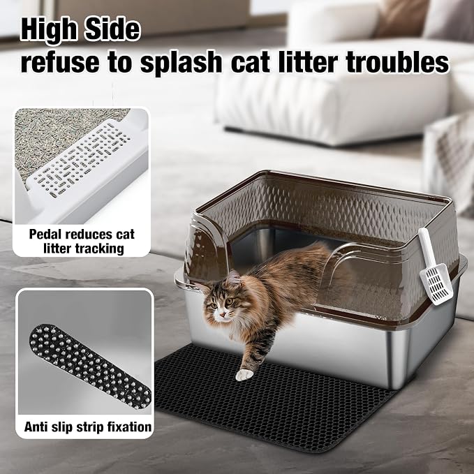 Arenero para gatos metálico grande con lados altos miniatura 3