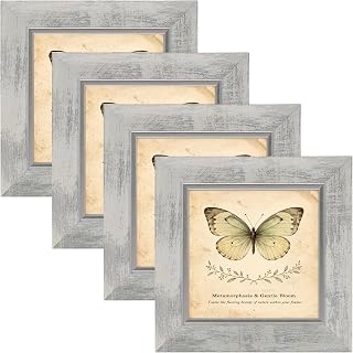 XUANLUO 5x5 Picture Frames Set of 4,Rustic Retro Photo Frame(White)