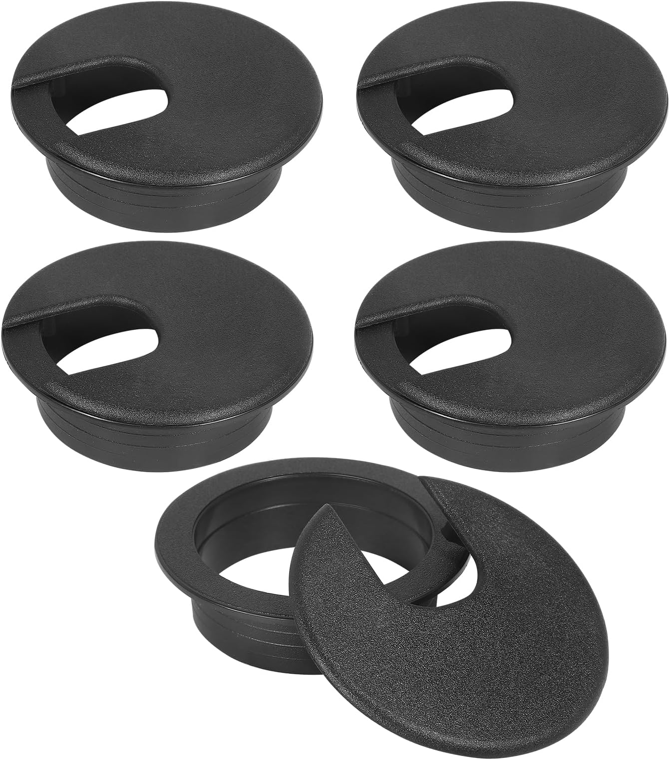 2" Black Desk Grommet, JTemgle Plastic Cable Hole Cover Computer Table Cord Wire Organizer Caps Desktop Cord Management for Home Office TV Stands Tabletops, 5 Pieces