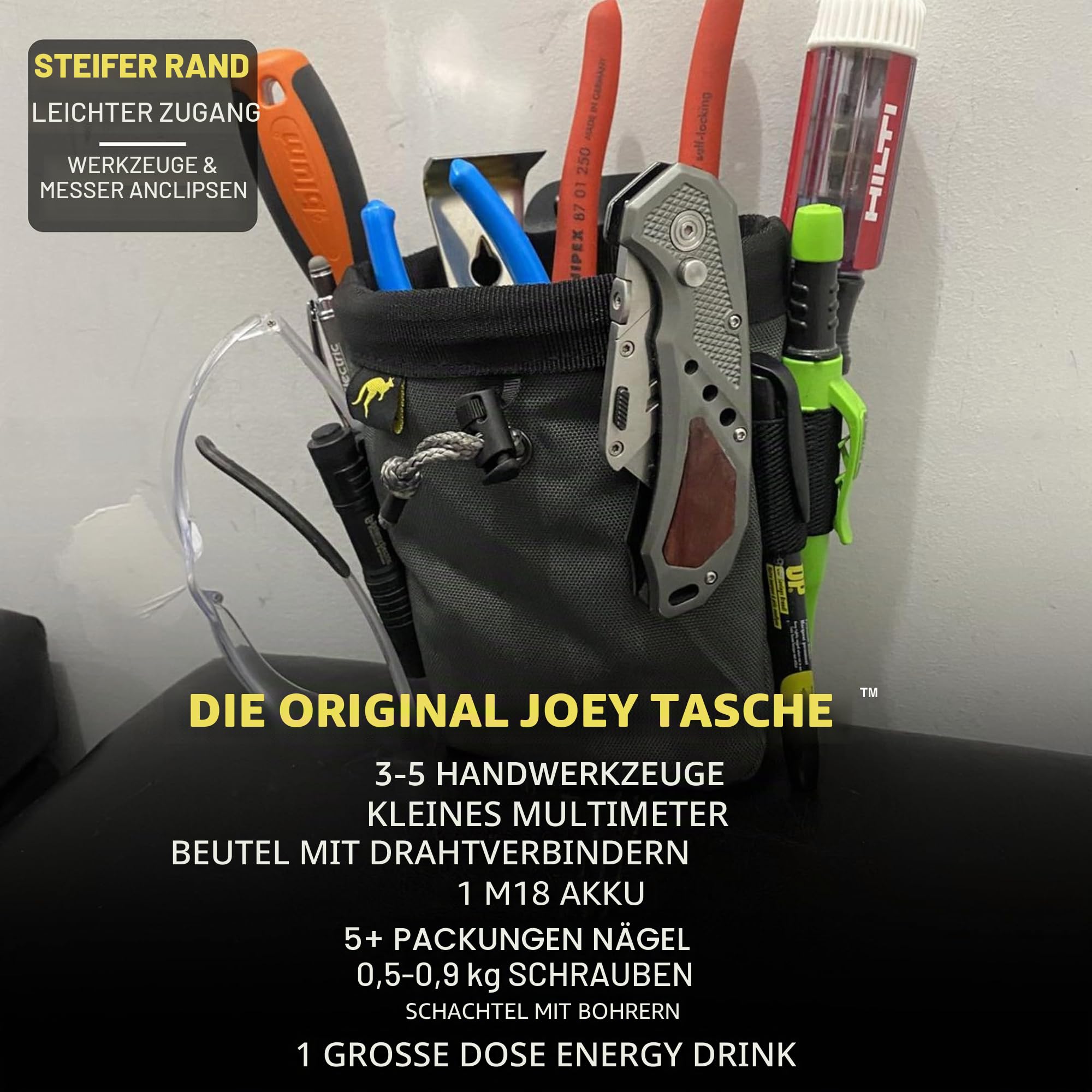 Joey Pouch Werkzeuggürteltasche zum Anklippen, für Werkzeuge, Schrauben und Nägel, für Bereiche Elektrik, Klimatechnik, Klempnern, Tischlern, Bauunternehmen, Handwerken und alle mit kleiner Tasche