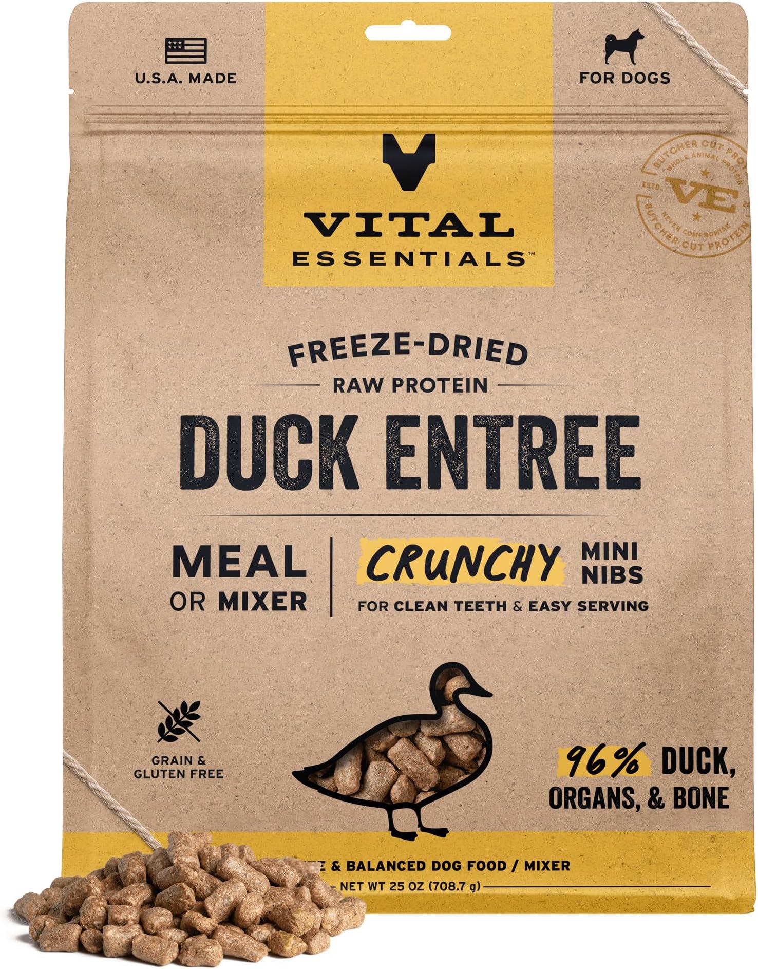 Vital Essentials® Freeze-Dried Raw Duck Entree & Mixer Dog Food Crunchy Mini Nibs, 25 oz