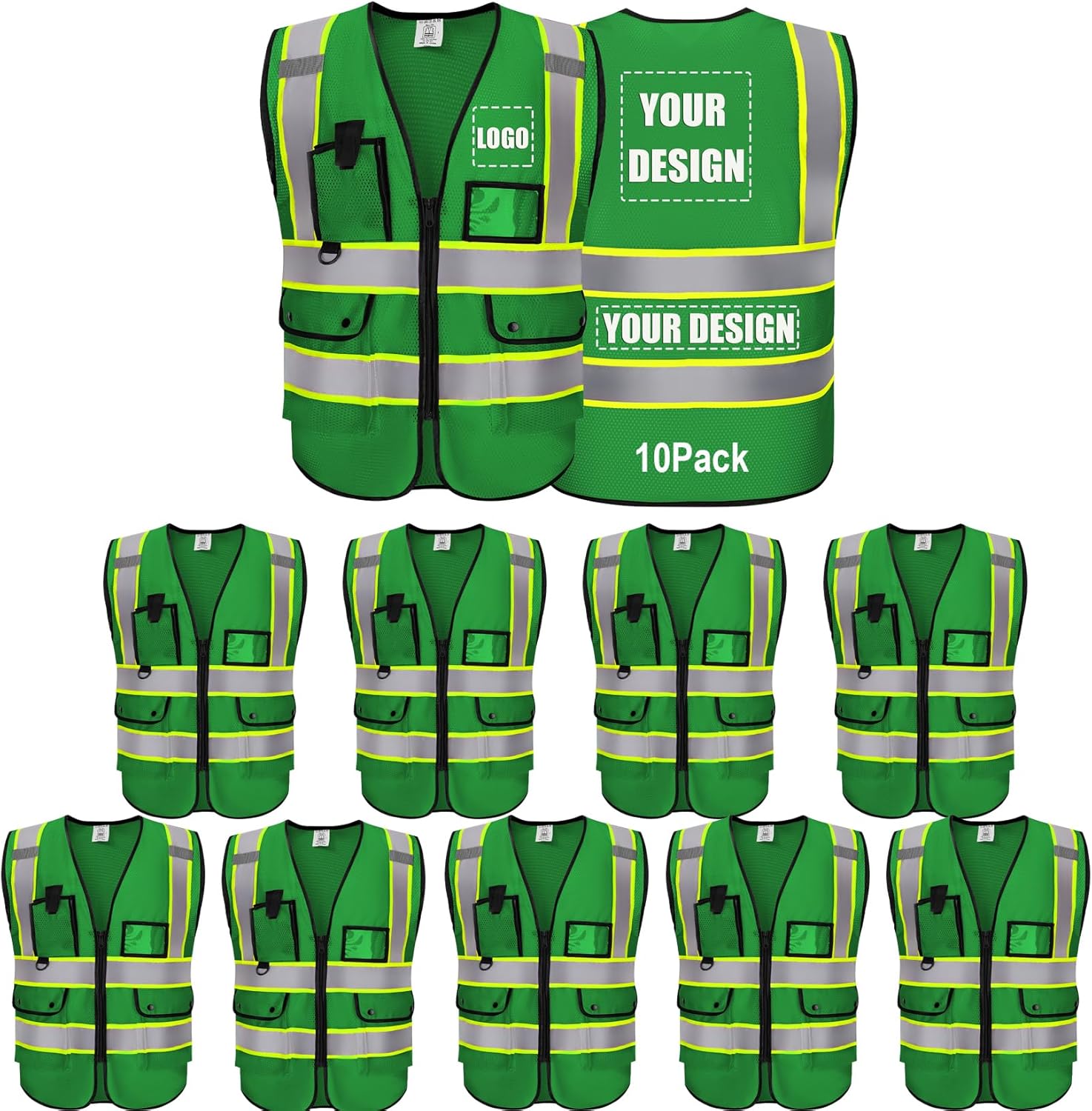 Reflective Vest Class 2 Safety Vests ANSI with Pockets Zipper High Visibility Construction Uniform